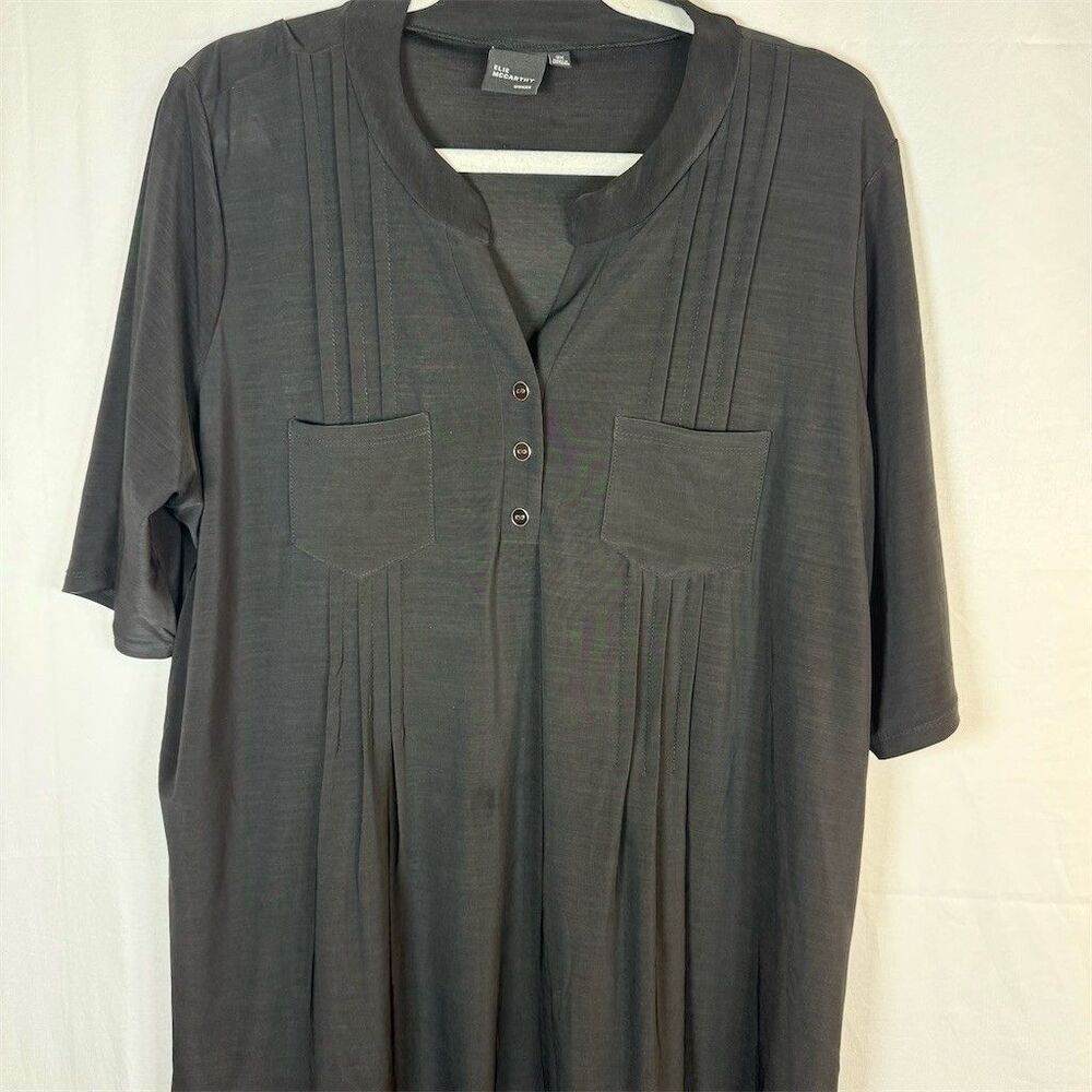 Elle McCarthy  Tunic Top Womens 2XL Black Pintuck Henley Short Sleeve